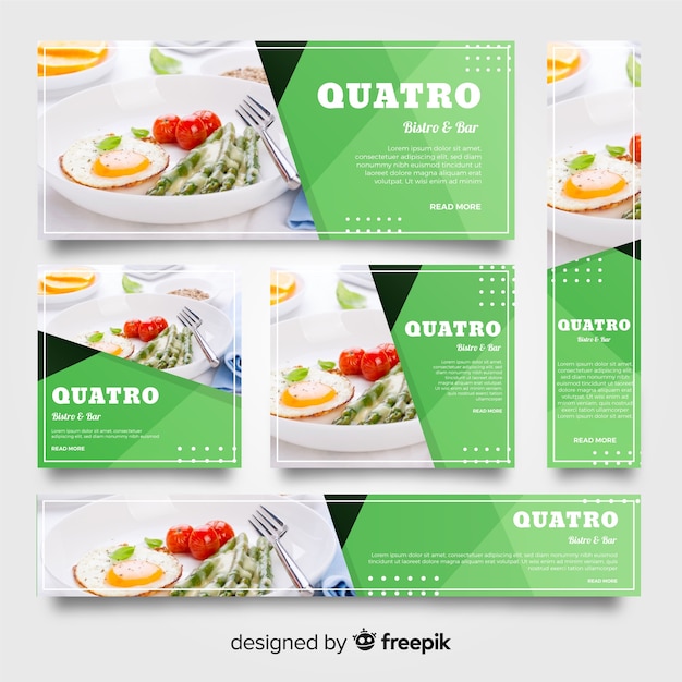 Vector gratuito banners modernos de restaurante con foto