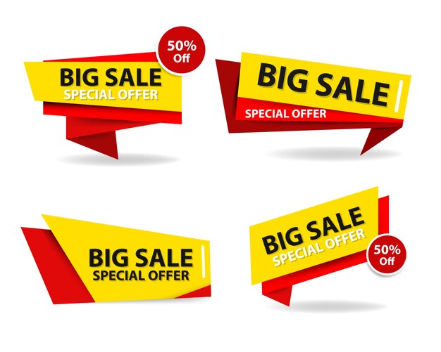 Banners modernos rojos y amarillos de rebajas