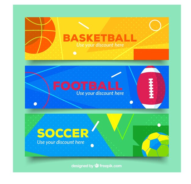 Banners modernos de variedad de deportes en diseño plano
