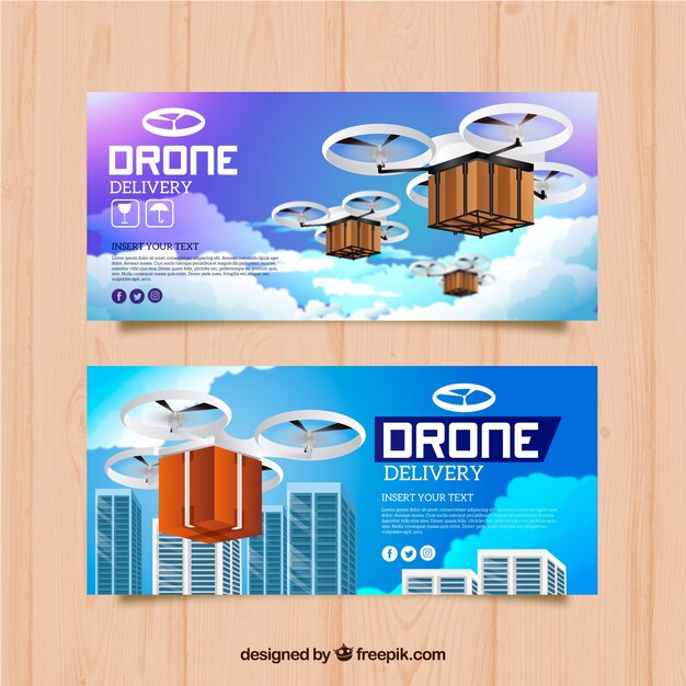 Banners morados y azules de dron