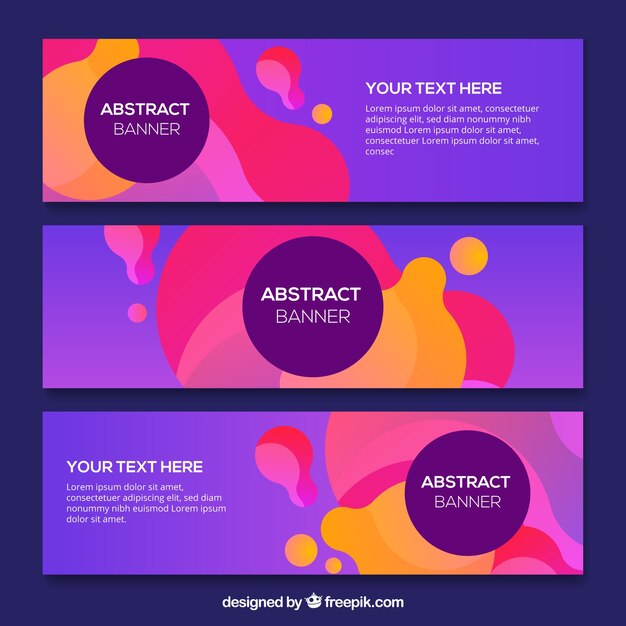 Banners morados con formas abstractas de colores