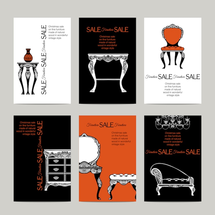 Vector gratuito banners de muebles dibujados a mano en estilo barroco