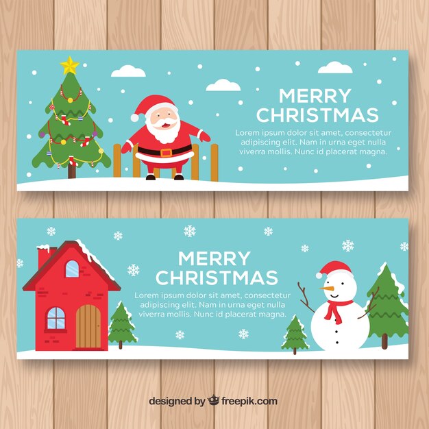 Banners de muñeco de nieve y santa claus