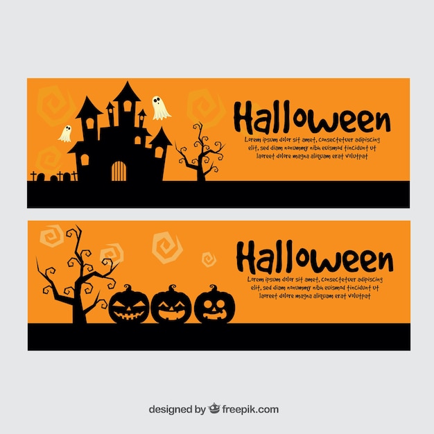 Banners naranjas con siluetas negras de halloween