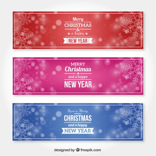 Banners de navidad de colores en estilo bokeh