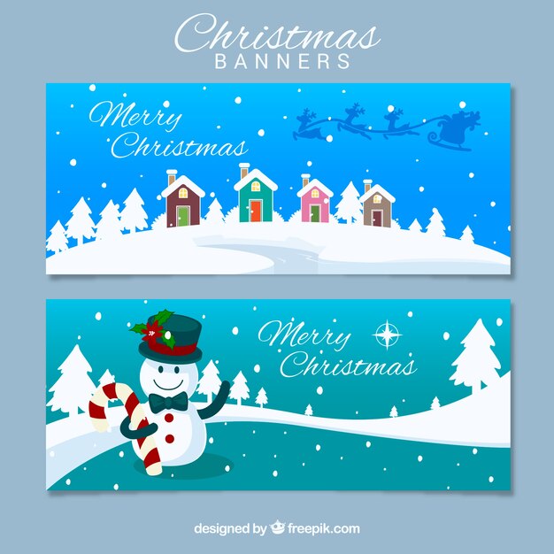 Banners de navidad con paisajes nevados