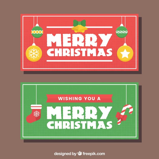 Banners de navidad rojo y verde en diseño plano