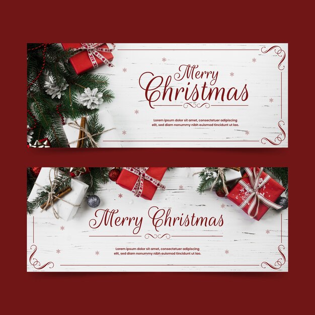 Banners navideños con cajas de regalo