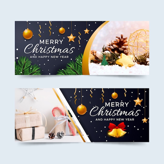 Vector gratuito banners navideños con conjunto de imágenes