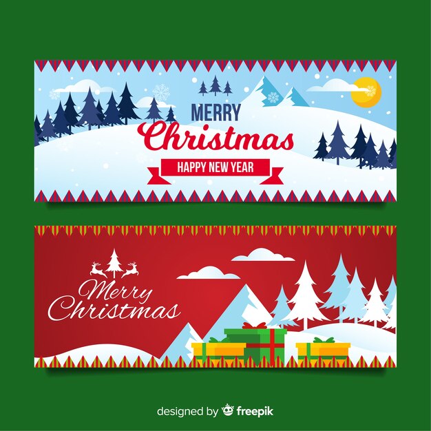 Banners navideños en diseño plano