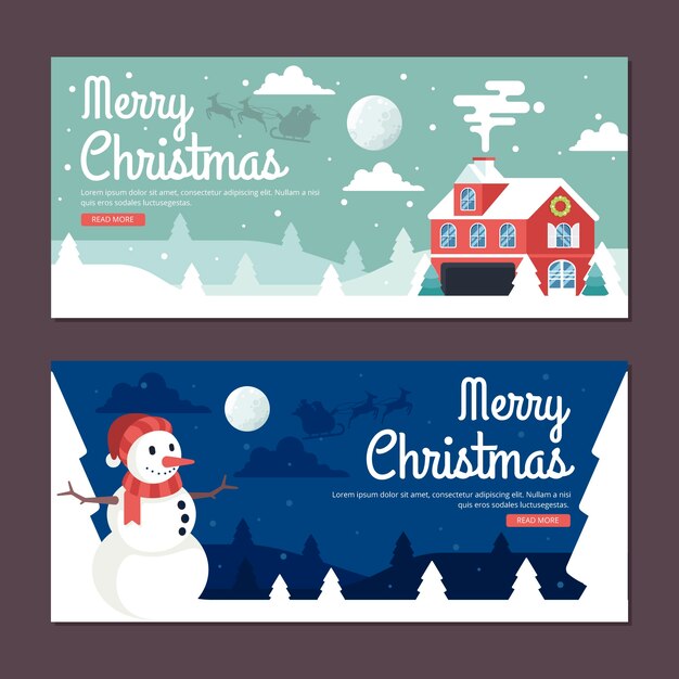 Banners navideños en diseño plano