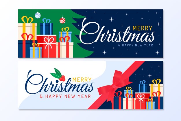Banners navideños en diseño plano