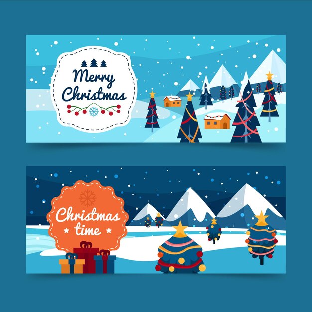 Banners navideños de diseño plano