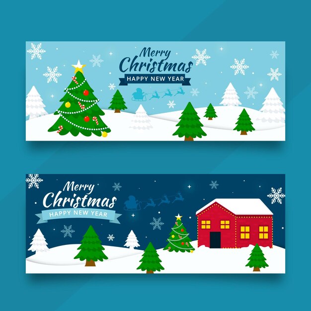 Banners navideños en diseño plano