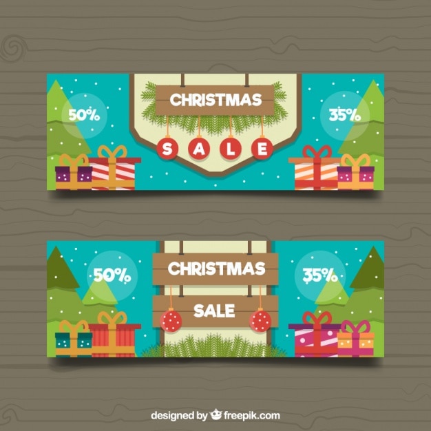 Vector gratuito banners navideños de rebajas en diseño plano