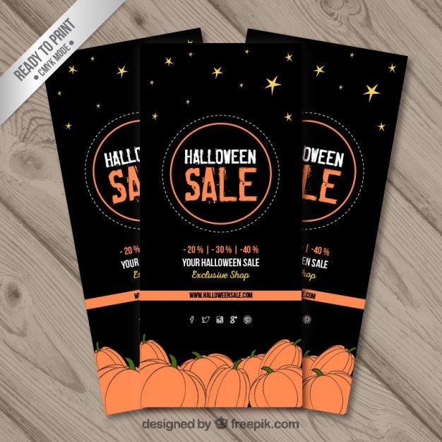 Vector gratuito banners negros de rebajas de halloween con calabazas esbozadas