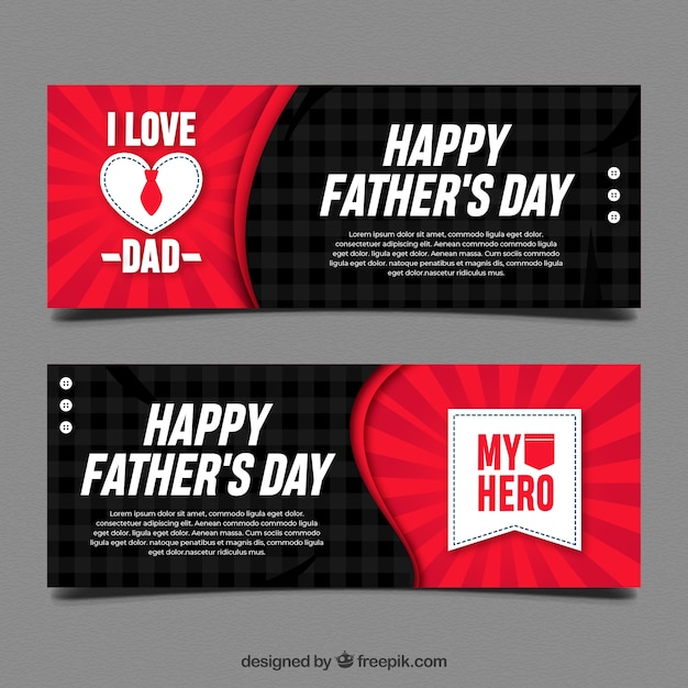 Vector gratuito banners negros y rojos para el día del padre