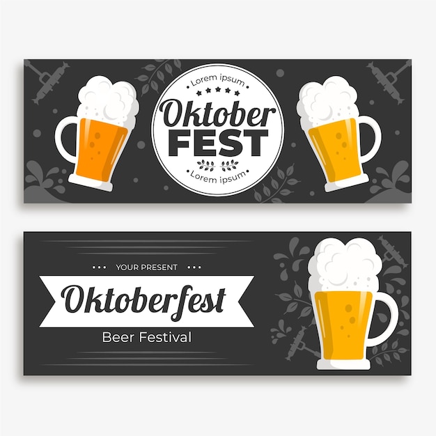 Banners de oktoberfest con pintas de cerveza