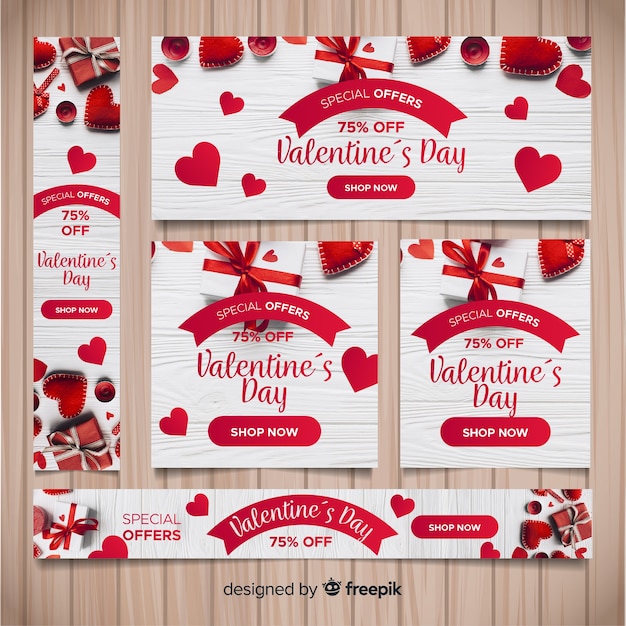 Banners online de compras de san valentín