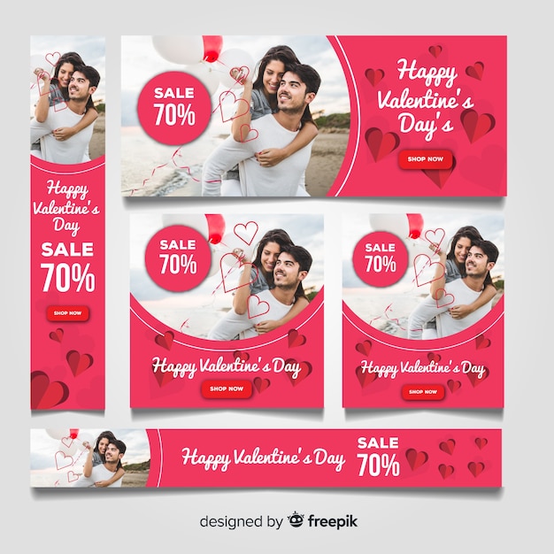 Banners online de compras de san valentín