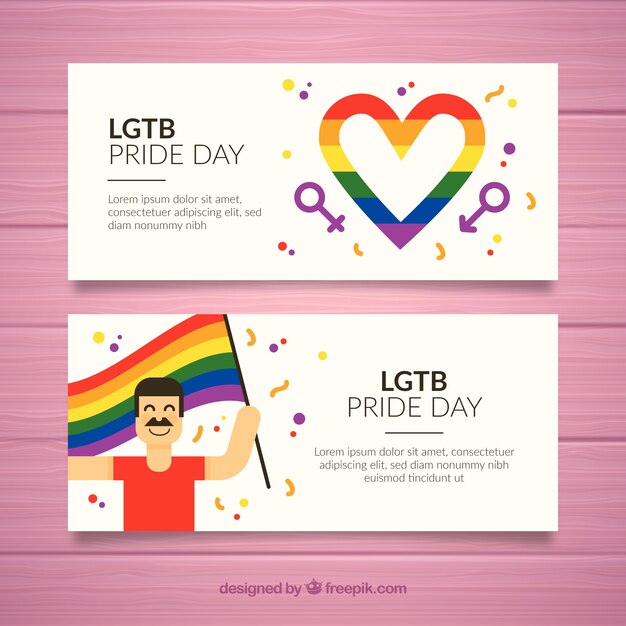 Banners de orgullo lgbt con bandera colorida