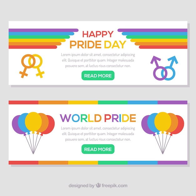 Banners de orgullo lgbt en estilo plano