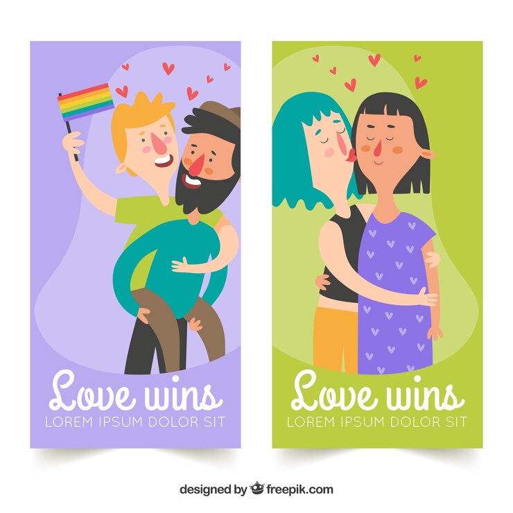 Vector gratuito banners de orgullo lgbt con parejas felices