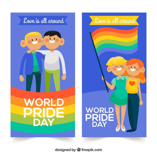 Banners de orgullo lgbt con parejas felices