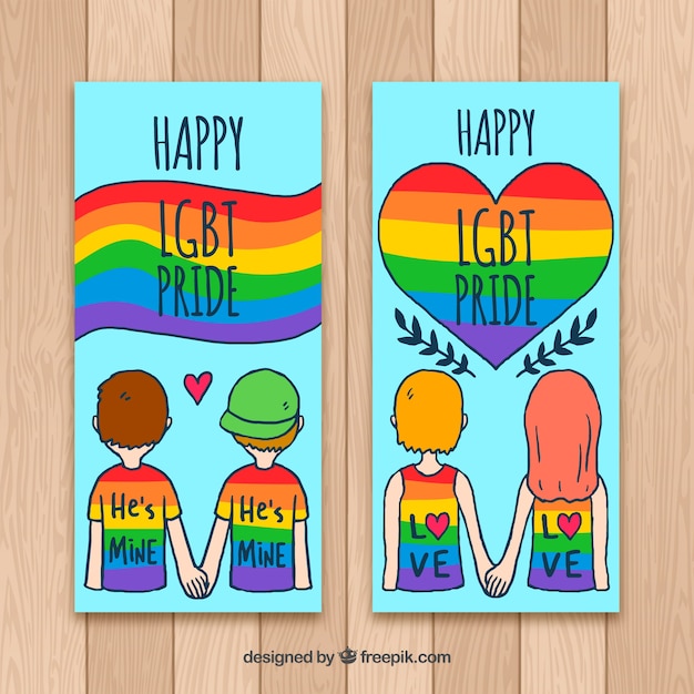 Vector gratuito banners de orgullo lgbt con parejas