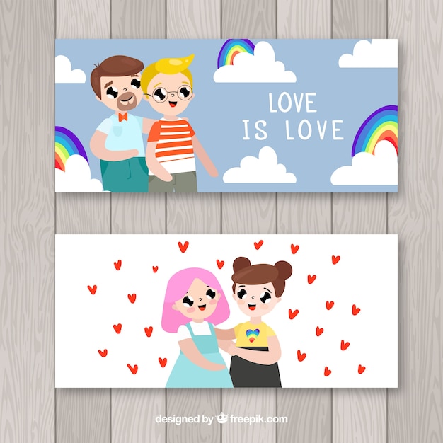 Vector gratuito banners de orgulo lgtb con parejas felices