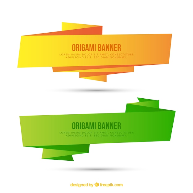 Banners de origami planos amarillo y verde