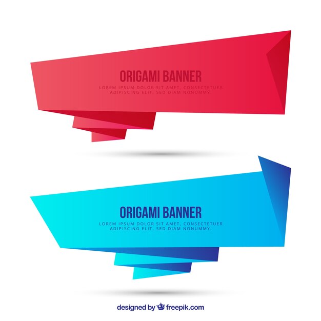 Banners de origami rojo y azul