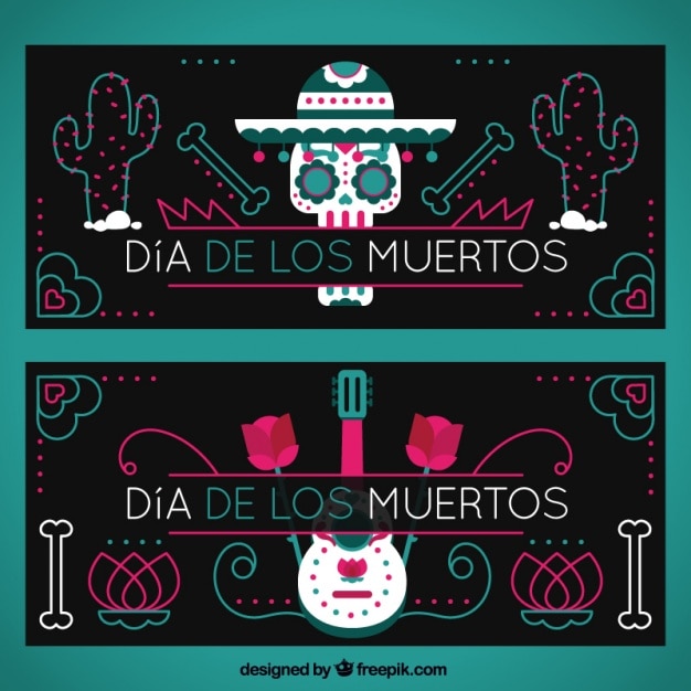 Vector gratuito banners oscuros del día de los muertos