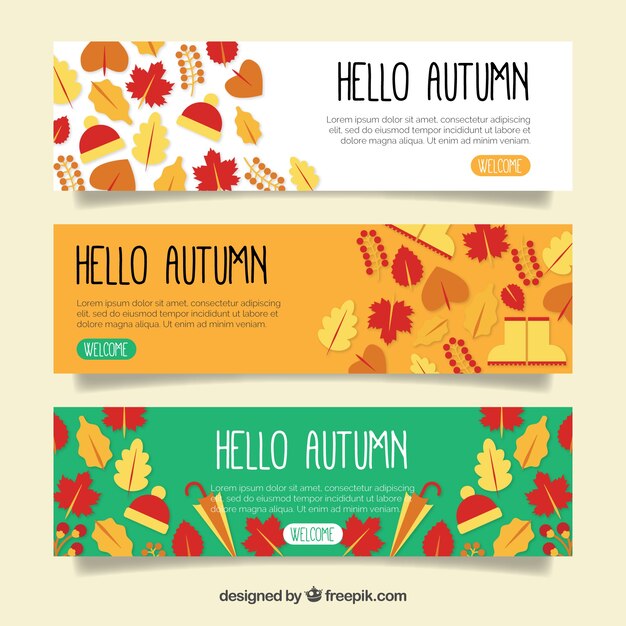 Banners otoñales adorables con diseño plano