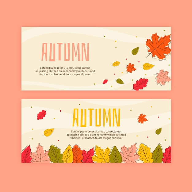 Banners otoñales de diseño plano