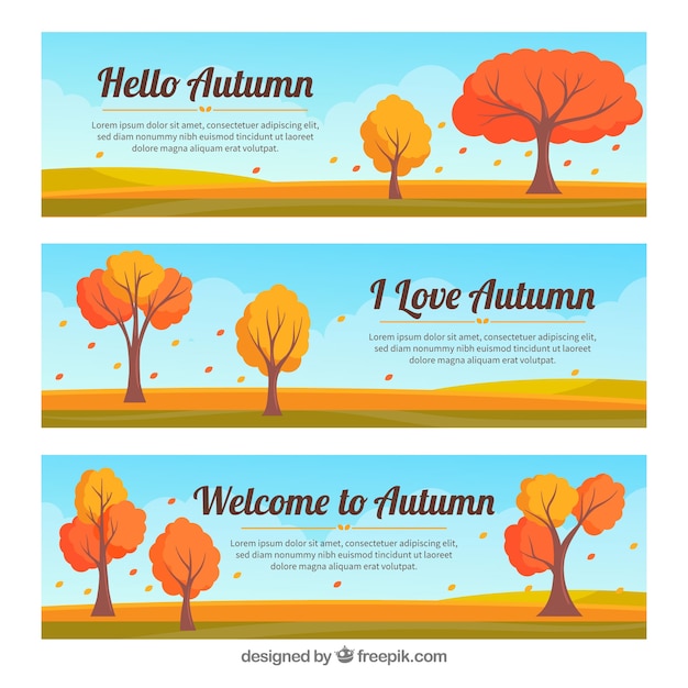 Vector gratuito banners de otoño con árboles