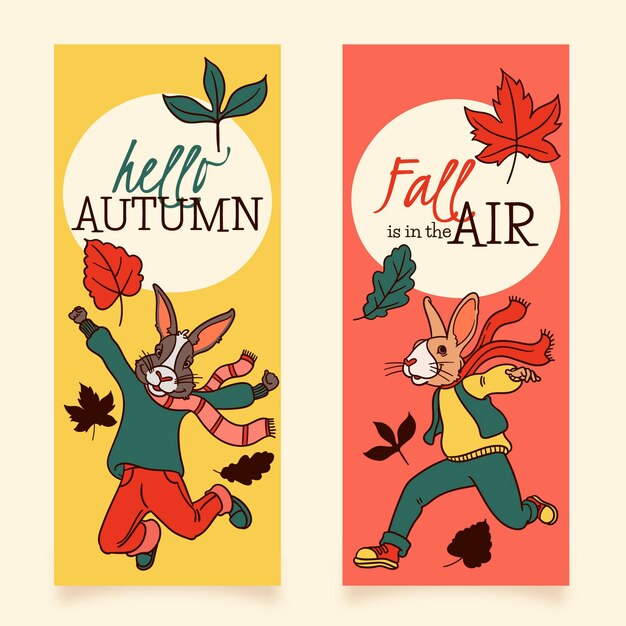 Banners de otoño de diseño dibujado a mano
