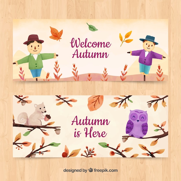 Banners de otoño con espantapájaros