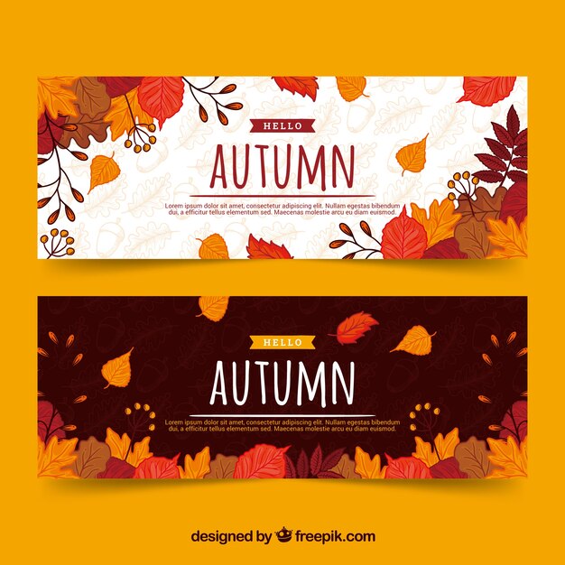 Banners de otoño con hojas coloridas