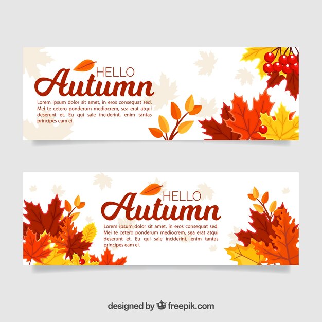 Banners de otoño con hojas secas 