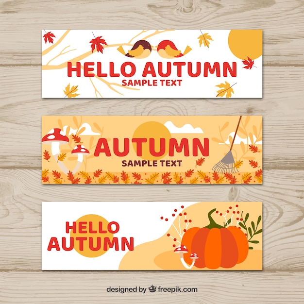 Vector gratuito banners de otoño con hojas