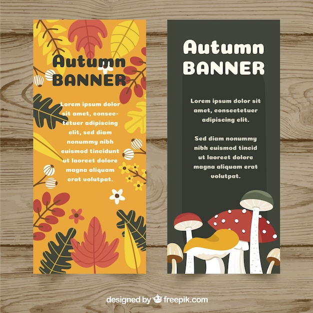 Vector gratuito banners de otoño con hongos y hojas