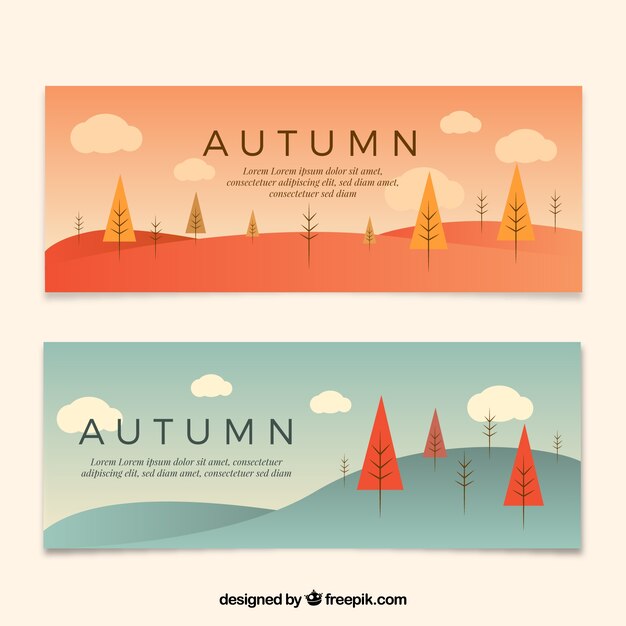 Banners de otoño con paisaje en estilo plano