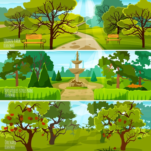 Vector gratuito banners de paisaje de jardín