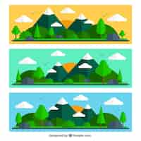 Vector gratuito banners de paisaje montañoso en diseño plano