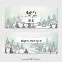 Vector gratuito banners de paisaje nevado de año nuevo