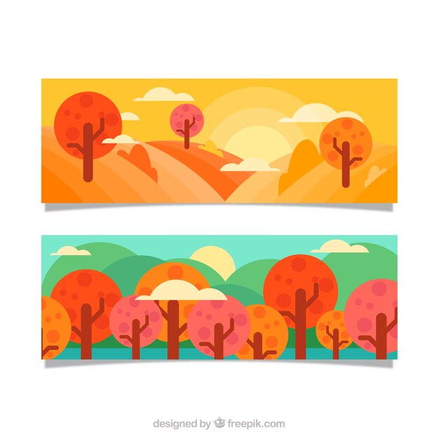 Banners de paisajes con árboles en diseño plano
