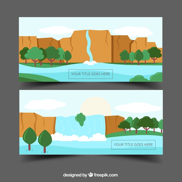 Vector gratuito banners de paisajes con cascadas