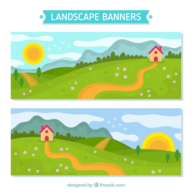 Banners de paisajes con casita en el campo