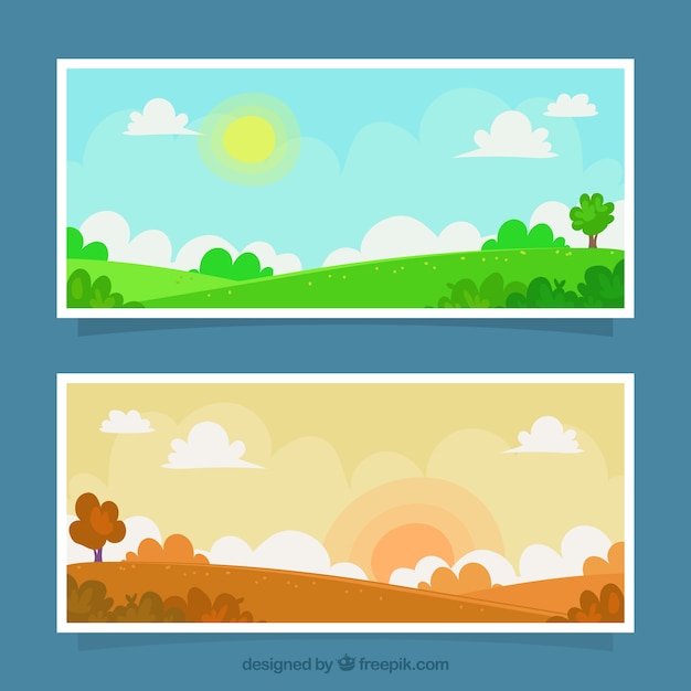 Vector gratuito banners de paisajes en diferentes momentos del día